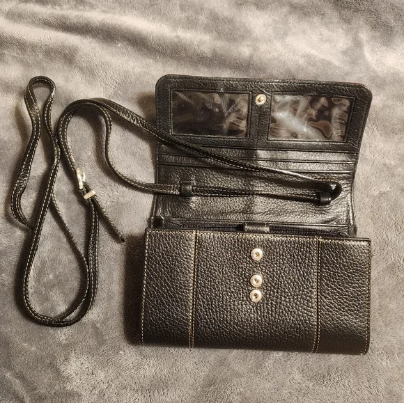 VINTAGE Brighton all leather wallet/crossbody purse/with original pen - Picture 3 of 11